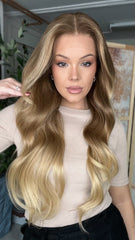 Mebary Ombre Ash Blonde Wigs with Brown Roots 100% Real Human Hair for Caucasian