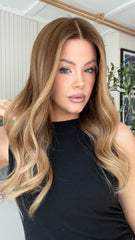 Mebary Brown Blonde Highlights Wavy Wigs 100% Real Human Hair for Caucasian