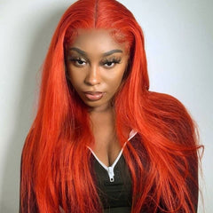 Ginger Orange #350 Sliky Straight Human Hair Wig Pre Plucked For Women