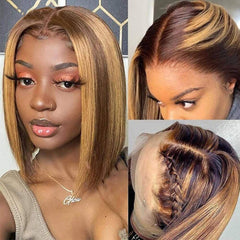 Short Highlight Bob Wig Human Hair Lace Wigs Natural Hairline