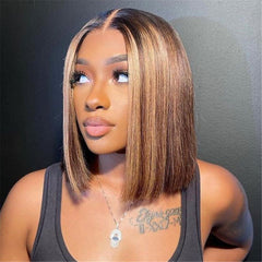 Short Highlight Bob Wig Human Hair Lace Wigs Natural Hairline