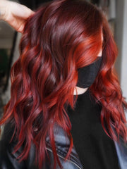 Deep Mahogany Wigs with Orangey Highlights 100% Real Human Hair for Caucasian Women