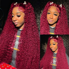 Deep Curly 99j Color Wig Dark Red 100% Human Hair Wig
