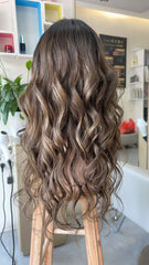 MEBARY Balayage Brown Human Hair Wig with Blonde Highlight for White Women