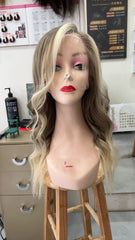 MEBARY Ash Brown with Platinum Blonde Face-Framing Highlights Human Hair Wig for White Women