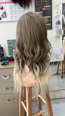 MEBARY Ash Brown with Platinum Blonde Face-Framing Highlights Human Hair Wig for White Women