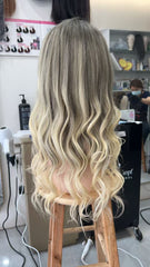 MEBARY Blonde Ombre with Face-Framing Highlights Human Hair Wig for White Women