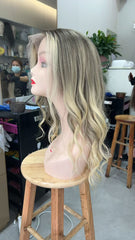 MEBARY Blonde Ombre with Face-Framing Highlights Human Hair Wig for White Women