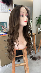 MEBARY Brown Wavy Human Hair Wig for White Women
