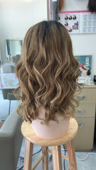 MEBARY Short Ombre Brown Wavy Human Hair Wig for White Women