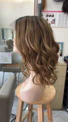 MEBARY Short Ombre Brown Wavy Human Hair Wig for White Women