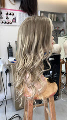 MEBARY Long Wavy Blonde Highlighted Ombre Human Hair Wig for White Women