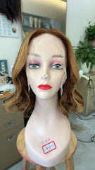 MEBARY Short Wavy Chestnut Brown Lace Front Human Hair Wig for White Women