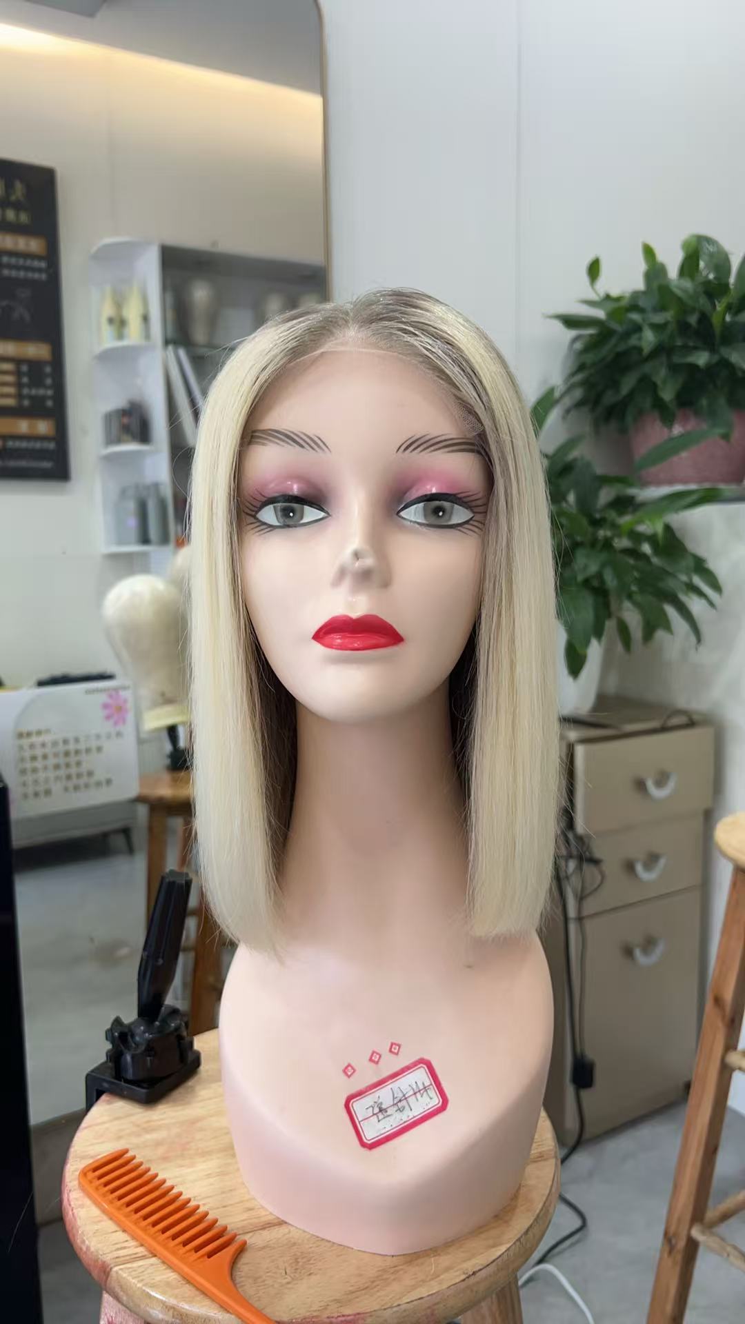 MEBARY Lace Front Human Hair Wig for White Women ¨C Platinum Blonde Straight Bob, Glueless Natural Hairline