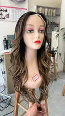 MEBARY Chocolate Brown with Blonde Highlights Body Wave Lace Front Wig – 100% Human Hair Wig for White Women