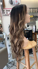 MEBARY Chocolate Brown with Blonde Highlights Body Wave Lace Front Wig – 100% Human Hair Wig for White Women