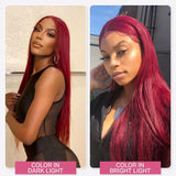 Burgundy Straight Human Hair Wigs Wine Red Colored Lace Wig