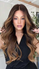 Mebary Caramel Highlights Wavy Lace Front Wigs Human Hair for Caucasian