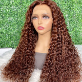 Water Wave Human Hair Wigs Brunette Auburn Copper Color