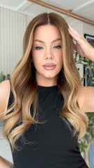 Mebary Brown Blonde Highlights Wavy Wigs 100% Real Human Hair for Caucasian