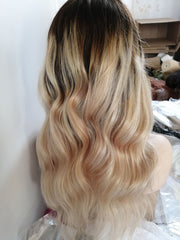 Mebary Long Brown Mixed Color Lace Front Wigs for White Women 100% Human Hair