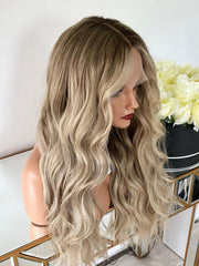 Mebary Long Wavy Ombre Blonde Human Lace Front Wigs for White Women 100% Human Hair