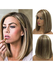 Mebary Brown Blonde Highlights Short Balayage Bob Wigs for White Women 100% Human Hair