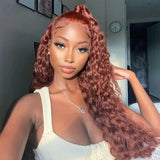 Water Wave Human Hair Wigs Brunette Auburn Copper Color