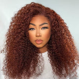 Reddish Brown #33 Curly Real Human Hair Wig For Women High Density