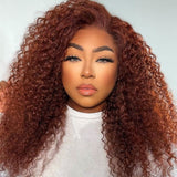 Reddish Brown #33 Curly Real Human Hair Wig For Women High Density