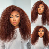 #33 Reddish Brown Curly Glueless Human Hair Wigs For Women