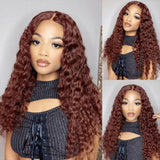 #33 Reddish Brown Deep Wave Curly Glueless Human Hair Wigs For Women