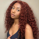 #33 Reddish Brown Deep Wave Curly Glueless Human Hair Wigs For Women