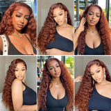 #33 Reddish Brown Deep Wave Curly Glueless Human Hair Wigs For Women