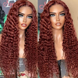 #33 Reddish Brown Deep Wave Curly Glueless Human Hair Wigs For Women