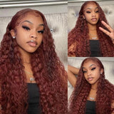 #33 Reddish Brown Deep Wave Curly Glueless Human Hair Wigs For Women