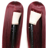 Burgundy 99J Straight Wig With Bangs Human Hair