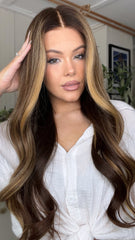 Mebary Brown Highlights Wigs 100% Real Human Hair for Caucasian 180% Density