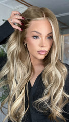 Mebary Cool Blonde Highlights Wavy Lace Wigs Human Hair for Caucasian
