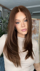 Mebary Chestnut Brown Lace Front Wigs Human Hair for Caucasian Women