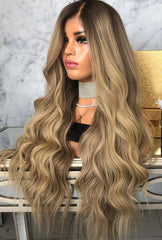 Mebary Long Ombre Brown Lace Front Wigs for White Women 100% Human Hair