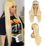 613 Blonde Straight Top Lace Wig With Bangs 100% Human Hair