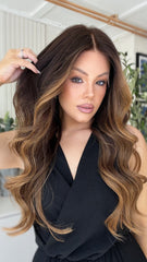 Mebary Caramel Highlights Wavy Lace Front Wigs Human Hair for Caucasian