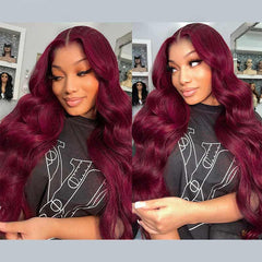 Burgundy 99J Colored Human Hair Wig Body Wave Wine Red Color Wigs