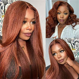 Glueless Reddish Brown Colored Yaki Straight Human Hair Wigs