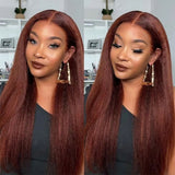 Glueless Reddish Brown Colored Yaki Straight Human Hair Wigs