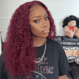Jerry Curly 99j Burgundy Glueless Human Hair Wig For Women