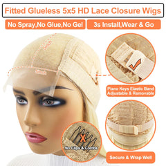 Mebary New in Short Bob Straight Ash Blonde Human Hair Wig with Bangs for Women