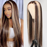 Brown Wig With Blonde Highlights #P4/613 Silky Straight Human Hair Wigs