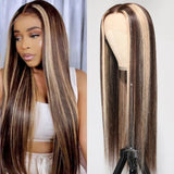 Brown Wig With Blonde Highlights #P4/613 Silky Straight Human Hair Wigs